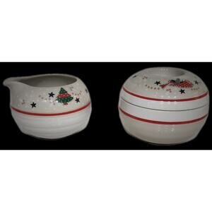 Noritake Epoch Holiday Joy Christmas Creamer and Sugar Bowl Korea